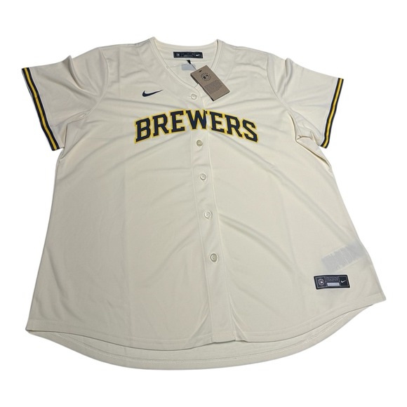 Nike Milwaukee Brewers Jersey Mens Sz XXL Cream MLB Baseball Blank Button Up NWT
